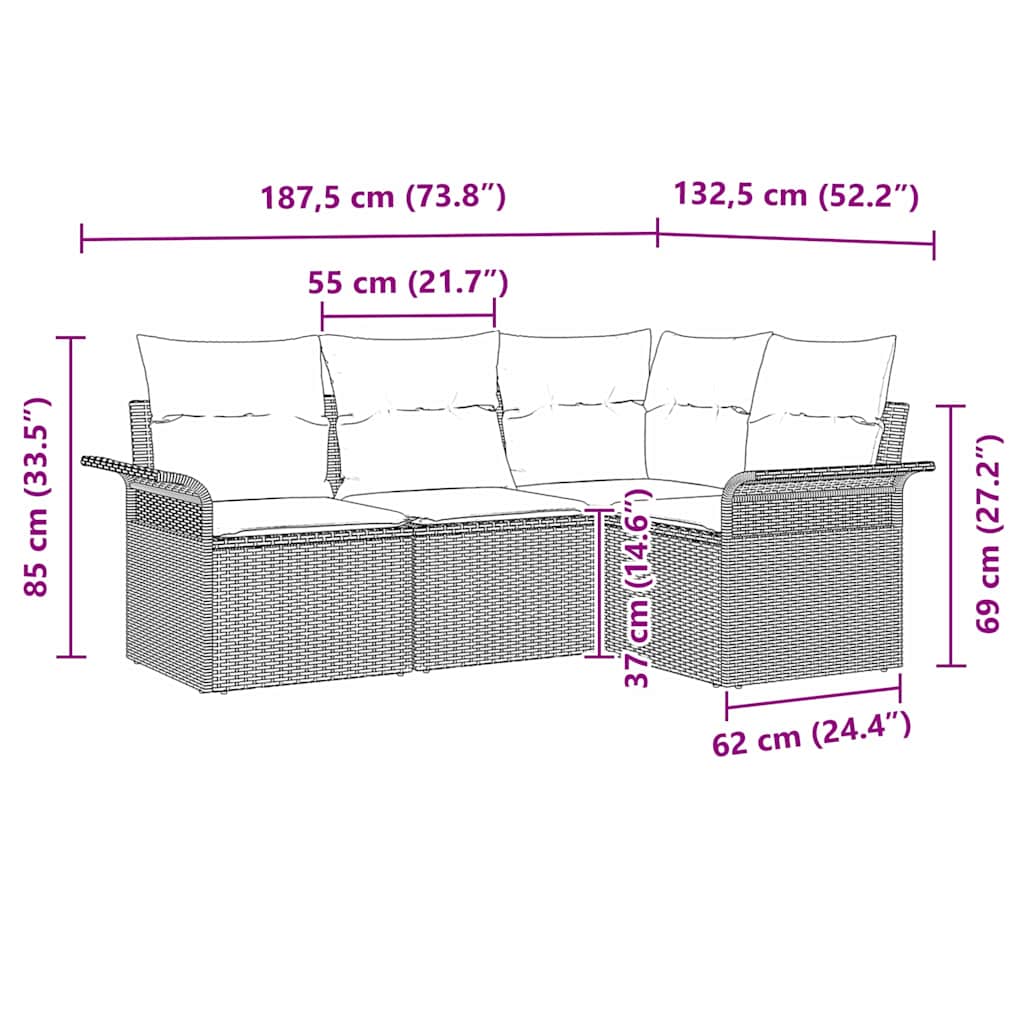 Tuin Sofa Set met kussen 4 pcs Bruin poly rattan is nu te koop bij PeponiXL, paradijselijk wonen!
