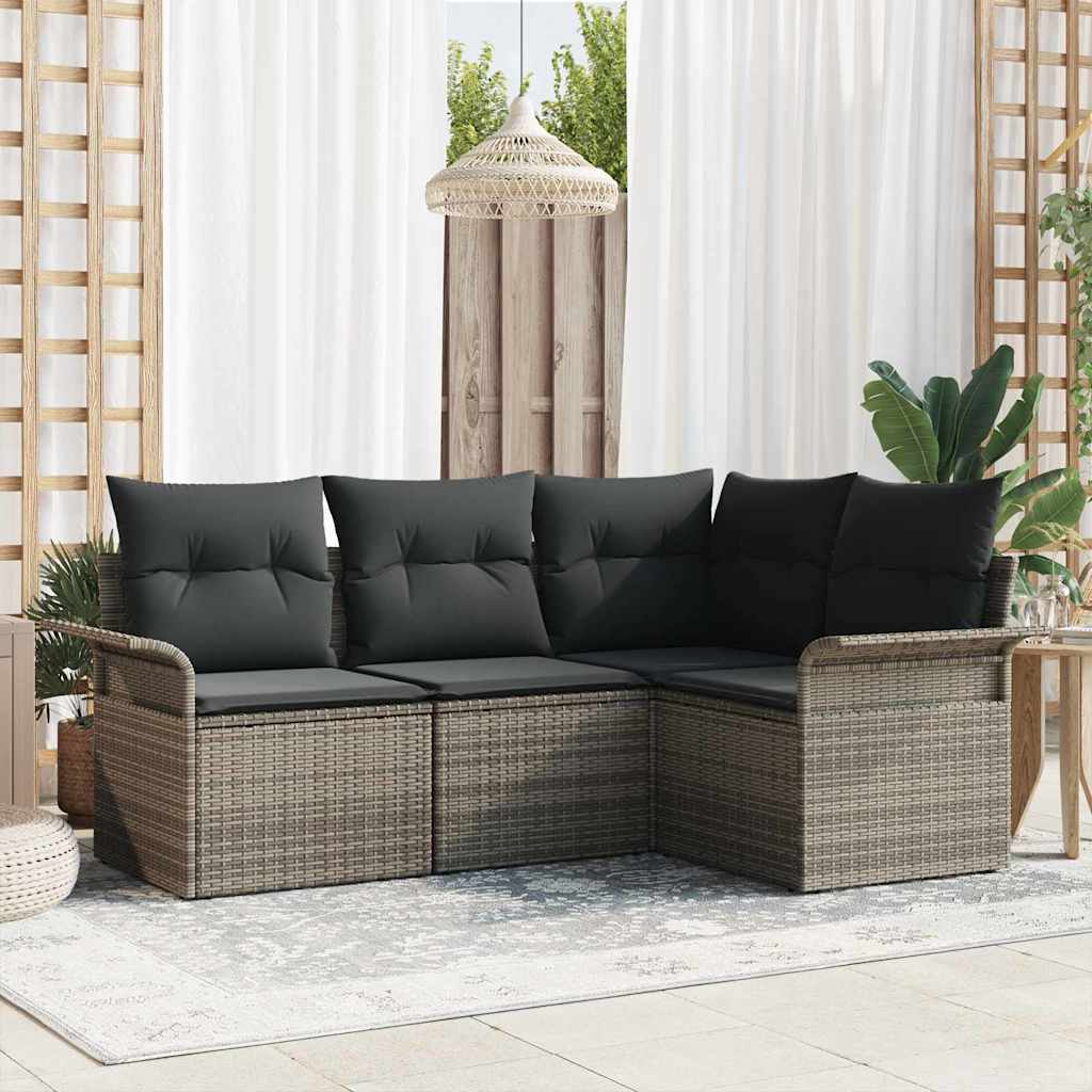Tuin Sofa Set met kussen 4 pcs Grijs poly rattan is nu te koop bij PeponiXL, paradijselijk wonen!