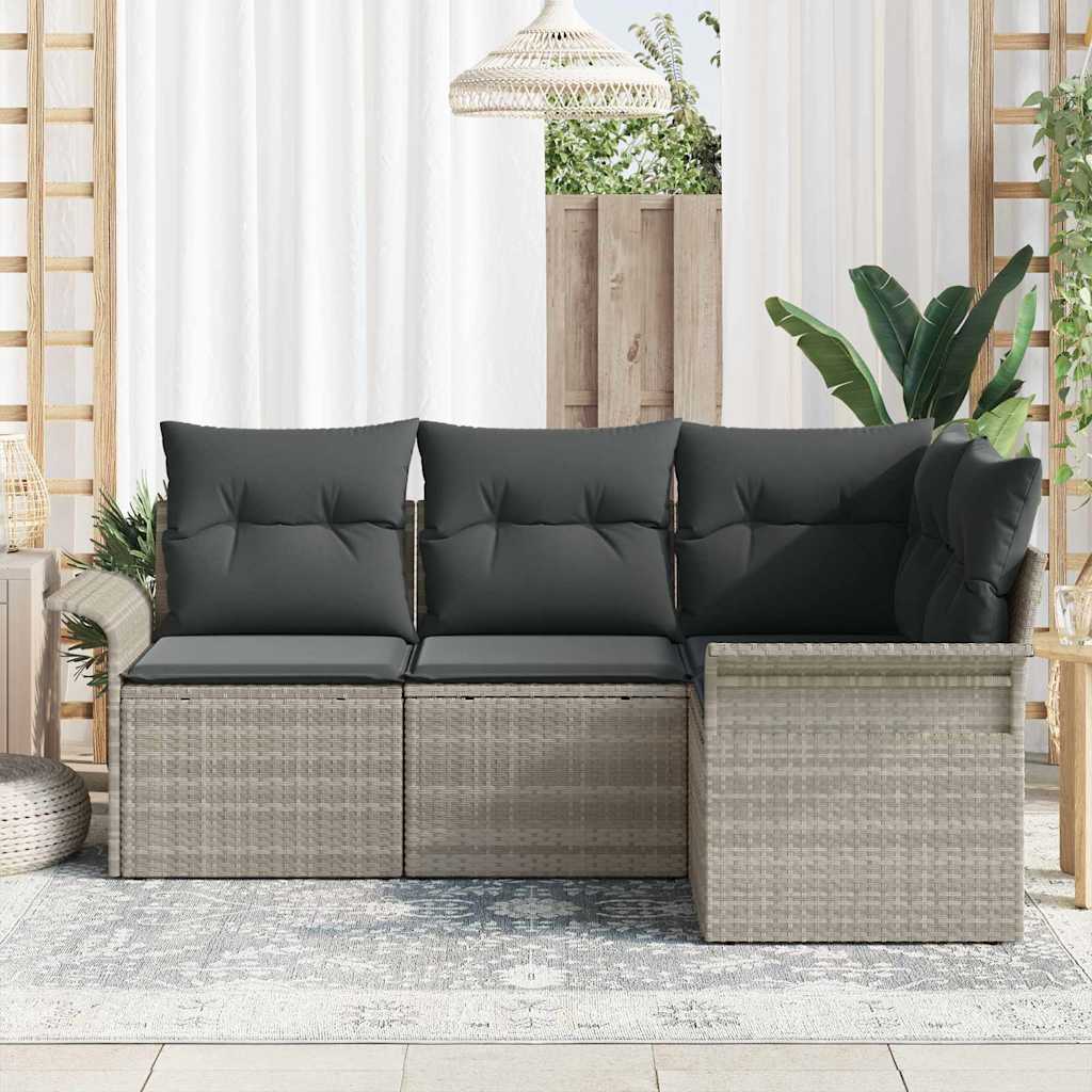 Tuin Sofa Set met kussen 4 pcs Lichtgrijs poly rattan is nu te koop bij PeponiXL, paradijselijk wonen!