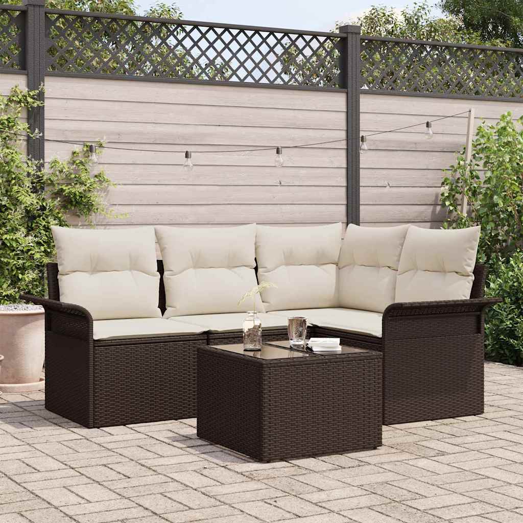 Tuin Sofa Set met kussen 5 pcs Bruin poly rattan is nu te koop bij PeponiXL, paradijselijk wonen!