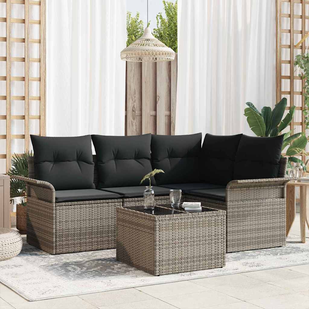 Tuin Sofa Set met kussen 5 pcs Grijs poly rattan is nu te koop bij PeponiXL, paradijselijk wonen!