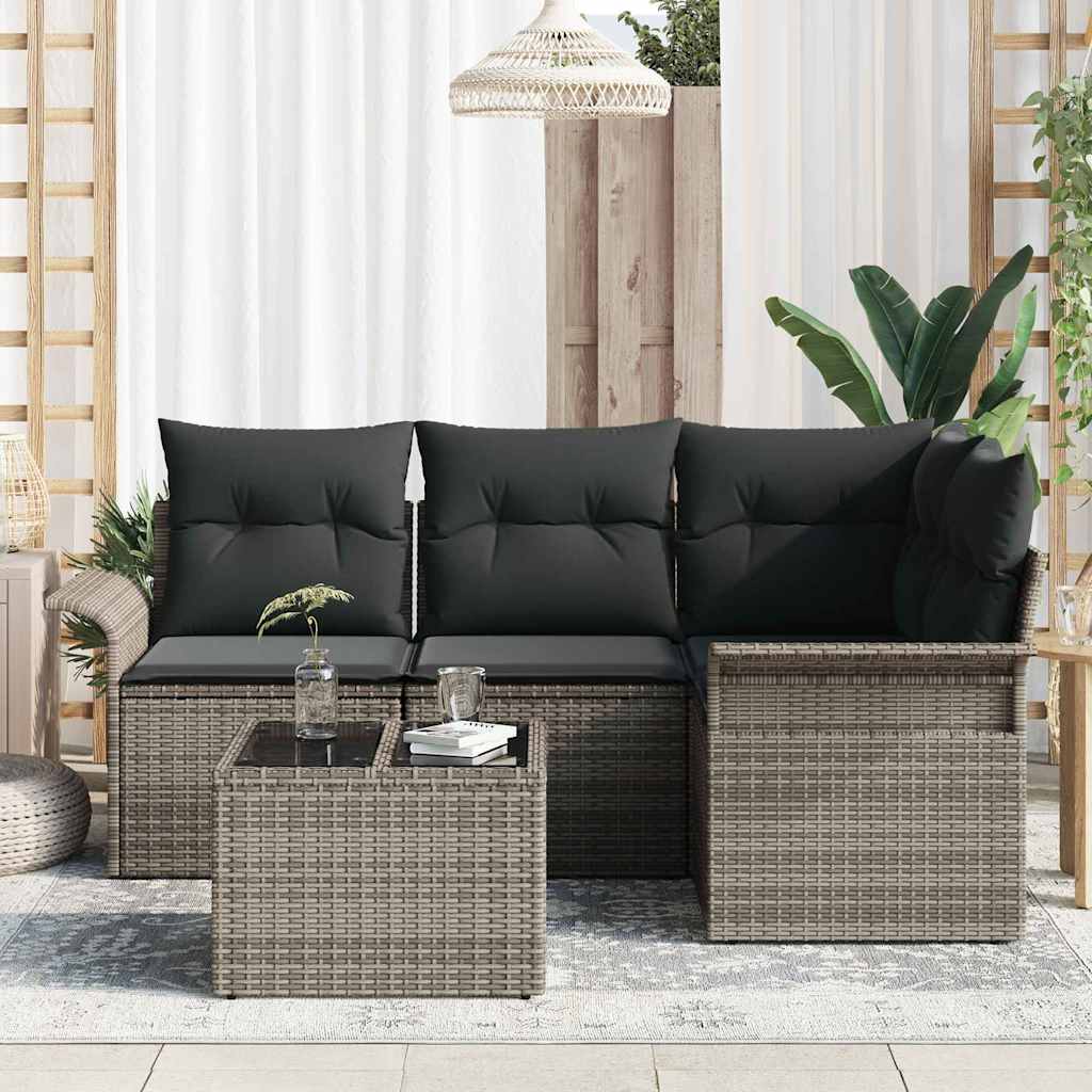 Tuin Sofa Set met kussen 5 pcs Grijs poly rattan is nu te koop bij PeponiXL, paradijselijk wonen!