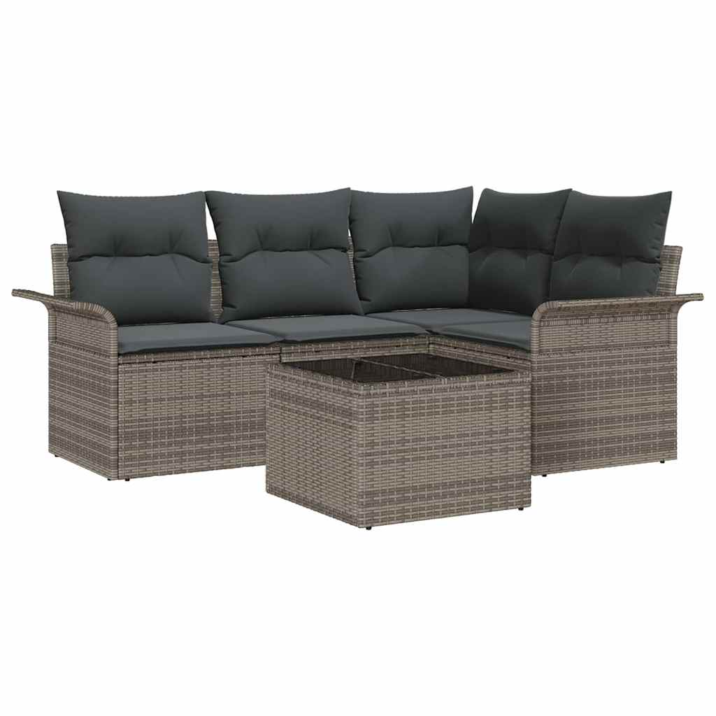 Tuin Sofa Set met kussen 5 pcs Grijs poly rattan is nu te koop bij PeponiXL, paradijselijk wonen!