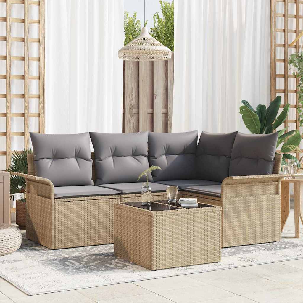 Tuin Sofa Set met kussen 5 pcs Beige poly rattan is nu te koop bij PeponiXL, paradijselijk wonen!