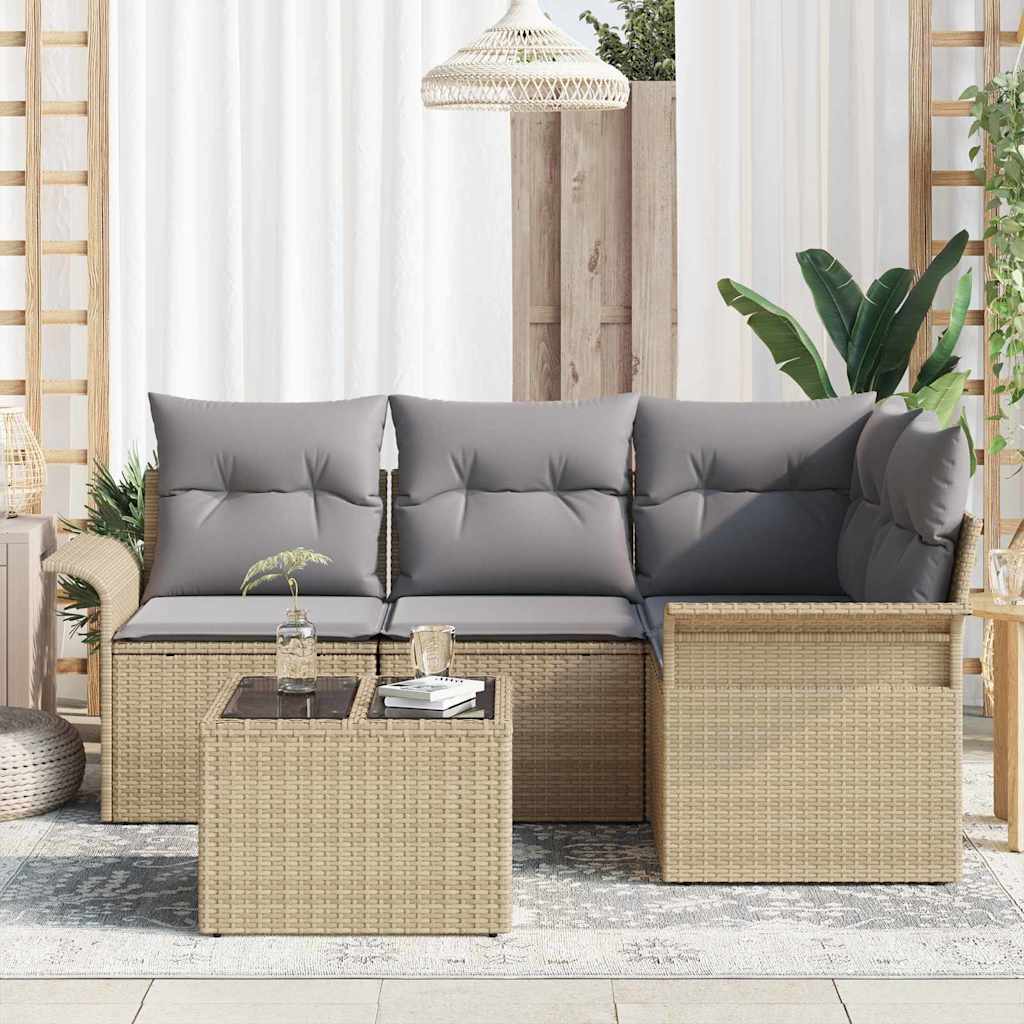 Tuin Sofa Set met kussen 5 pcs Beige poly rattan is nu te koop bij PeponiXL, paradijselijk wonen!