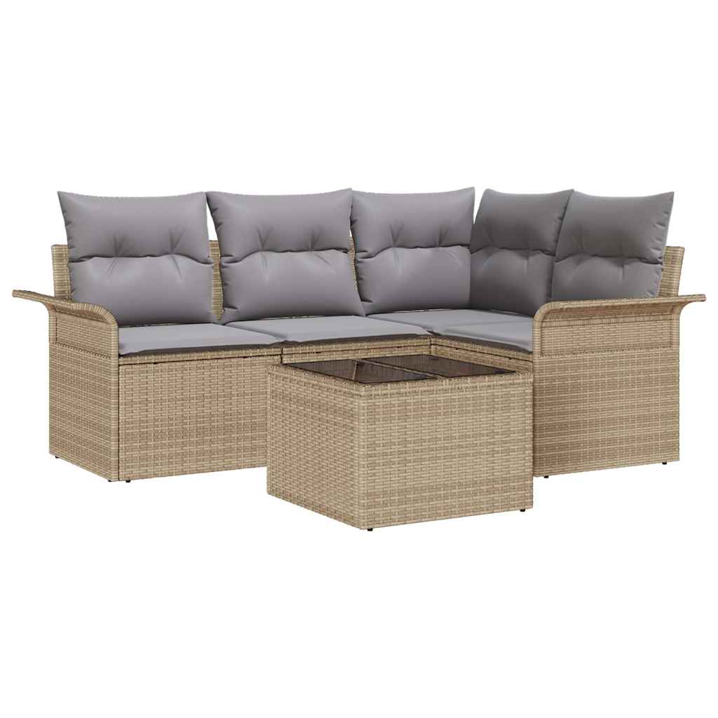 Tuin Sofa Set met kussen 5 pcs Beige poly rattan is nu te koop bij PeponiXL, paradijselijk wonen!