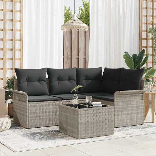 Tuin Sofa Set met kussen 5 pcs Lichtgrijs poly rattan is nu te koop bij PeponiXL, paradijselijk wonen!