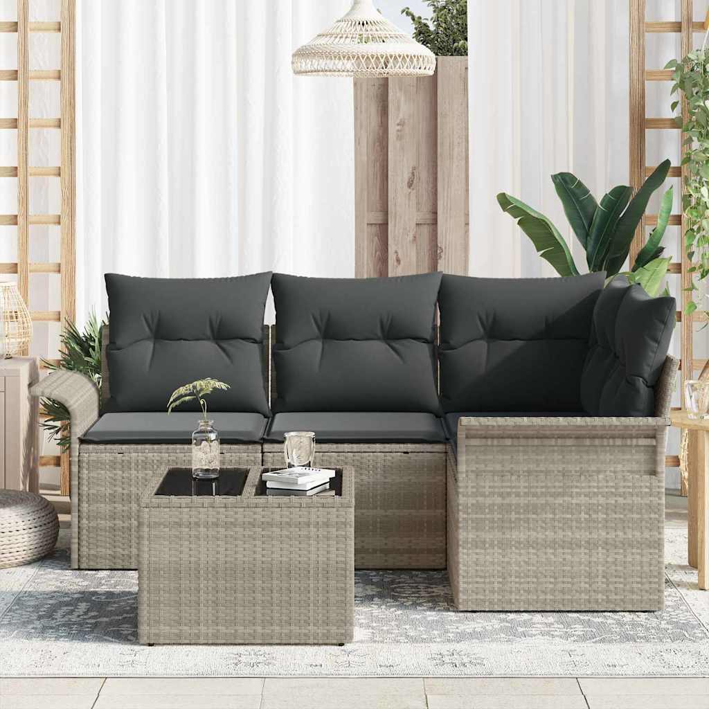 Tuin Sofa Set met kussen 5 pcs Lichtgrijs poly rattan is nu te koop bij PeponiXL, paradijselijk wonen!