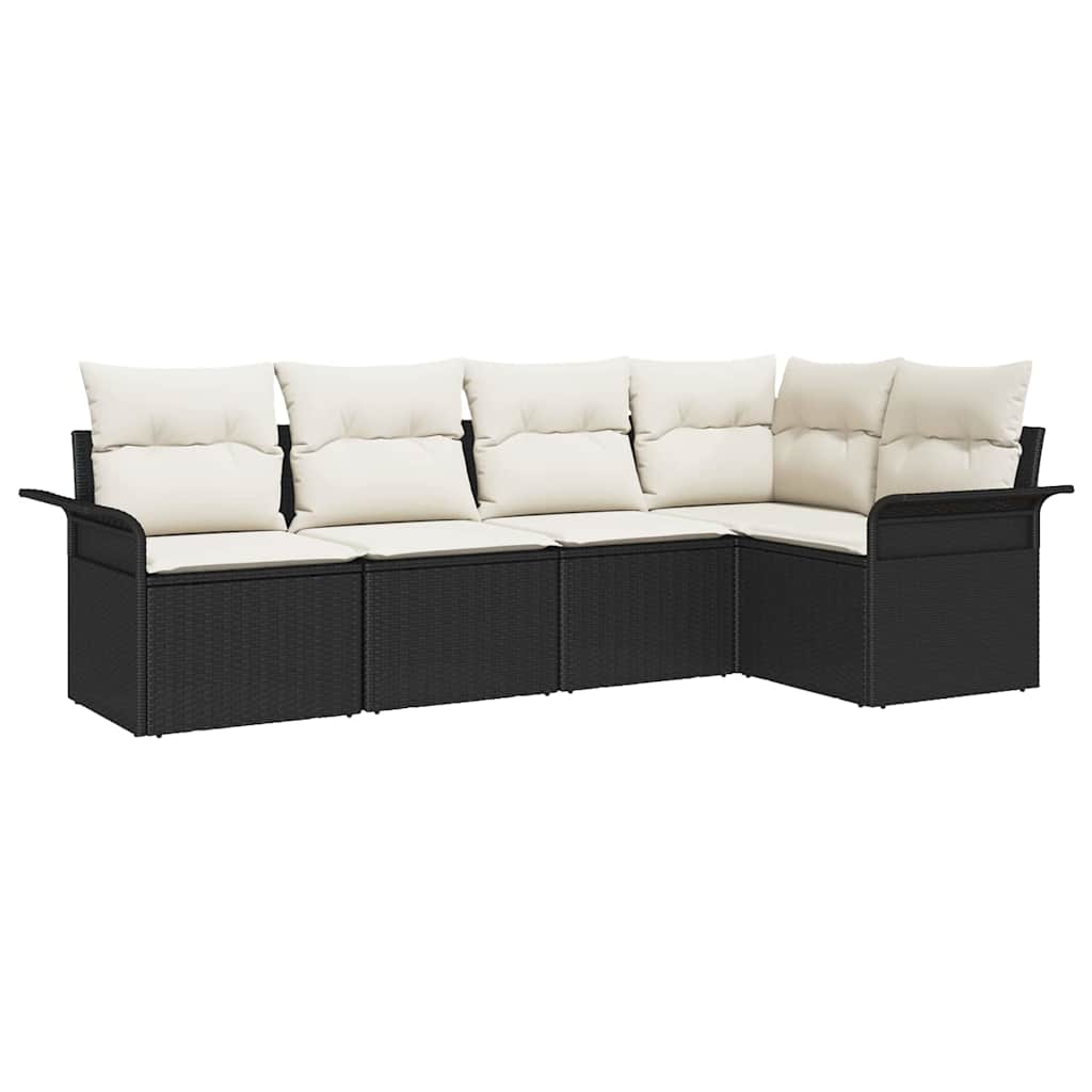 Tuin Sofa Set met kussen 5 pcs Zwart poly rattan is nu te koop bij PeponiXL, paradijselijk wonen!