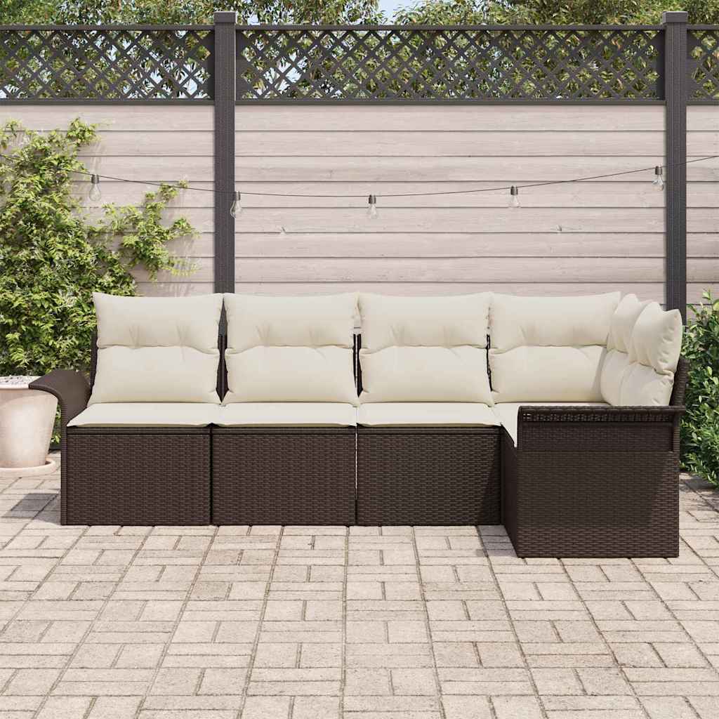 Tuin Sofa Set met kussen 5 pcs Bruin poly rattan is nu te koop bij PeponiXL, paradijselijk wonen!