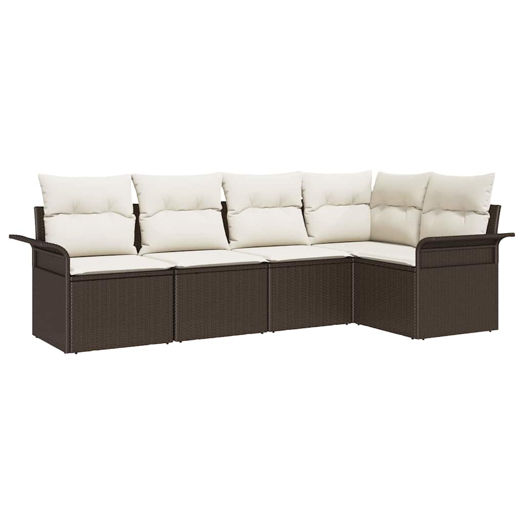 Tuin Sofa Set met kussen 5 pcs Bruin poly rattan is nu te koop bij PeponiXL, paradijselijk wonen!