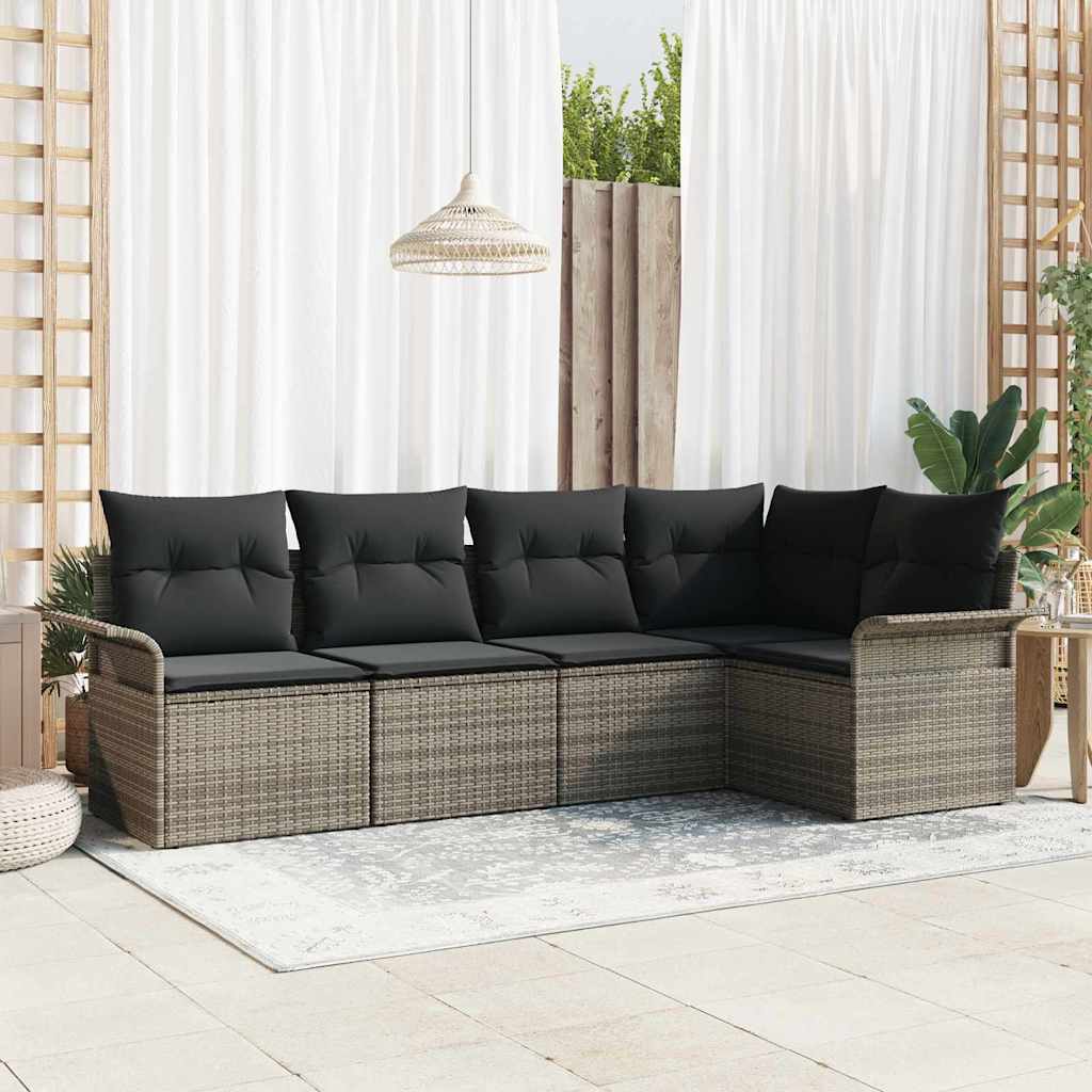Tuin Sofa Set met kussen 5 pcs Grijs poly rattan is nu te koop bij PeponiXL, paradijselijk wonen!
