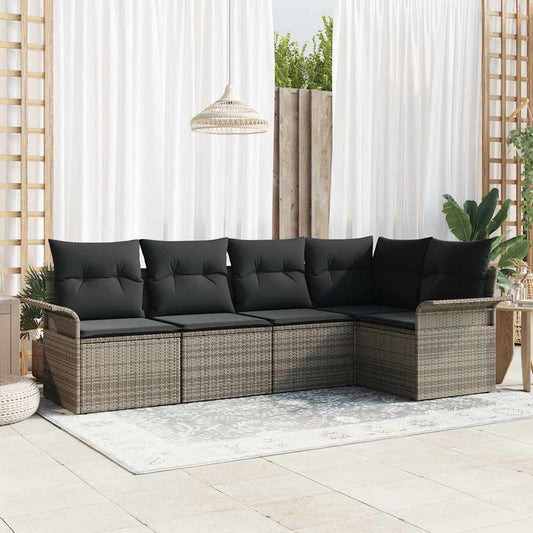 Tuin Sofa Set met kussen 5 pcs Grijs poly rattan is nu te koop bij PeponiXL, paradijselijk wonen!