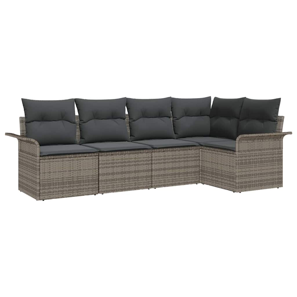 Tuin Sofa Set met kussen 5 pcs Grijs poly rattan is nu te koop bij PeponiXL, paradijselijk wonen!