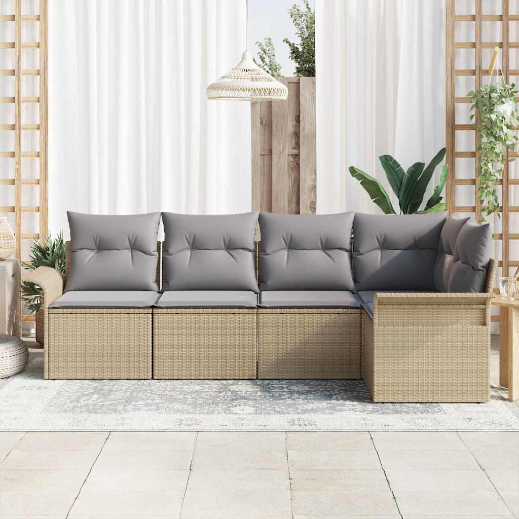 Tuin Sofa Set met kussen 5 pcs Beige poly rattan is nu te koop bij PeponiXL, paradijselijk wonen!