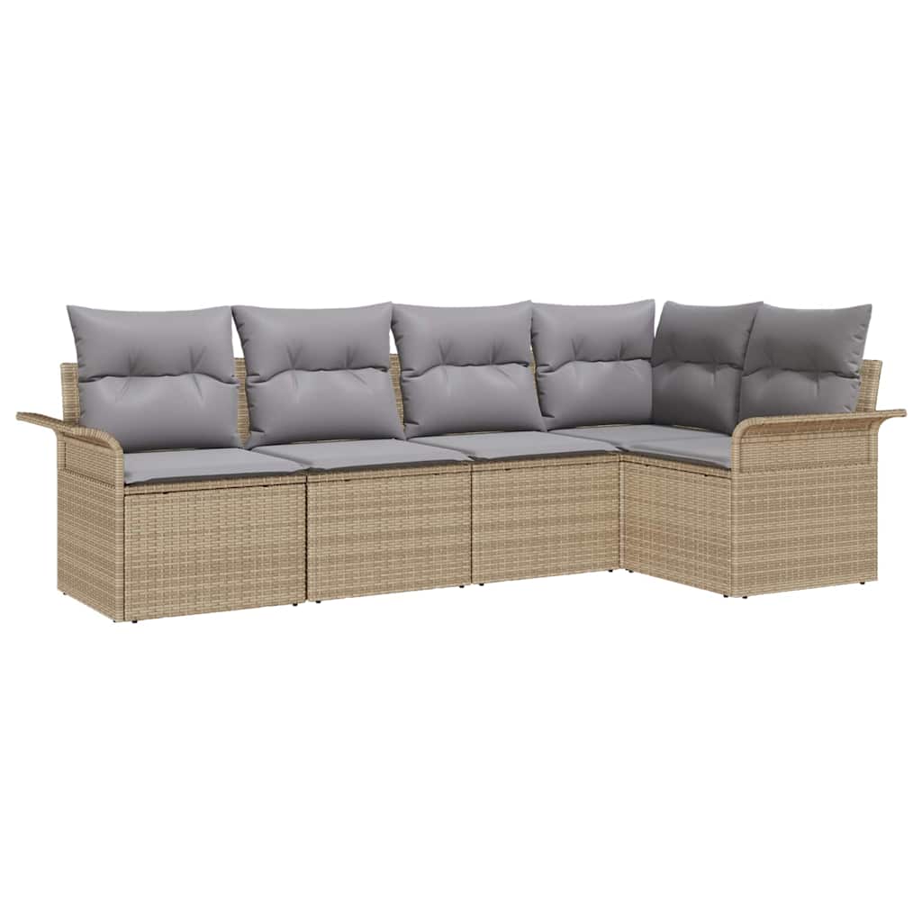 Tuin Sofa Set met kussen 5 pcs Beige poly rattan is nu te koop bij PeponiXL, paradijselijk wonen!