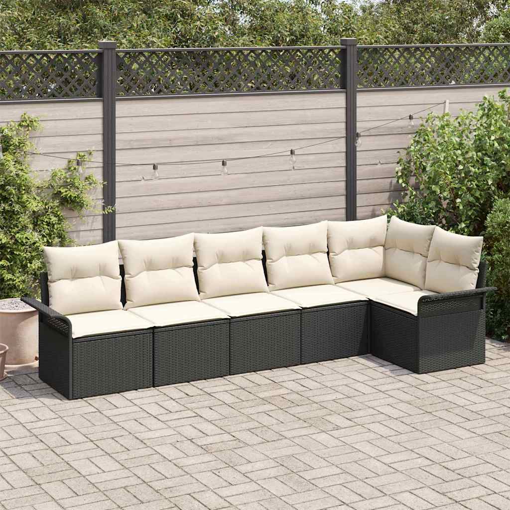 Tuin Sofa Set met kussen 6 pcs Zwart poly rattan is nu te koop bij PeponiXL, paradijselijk wonen!