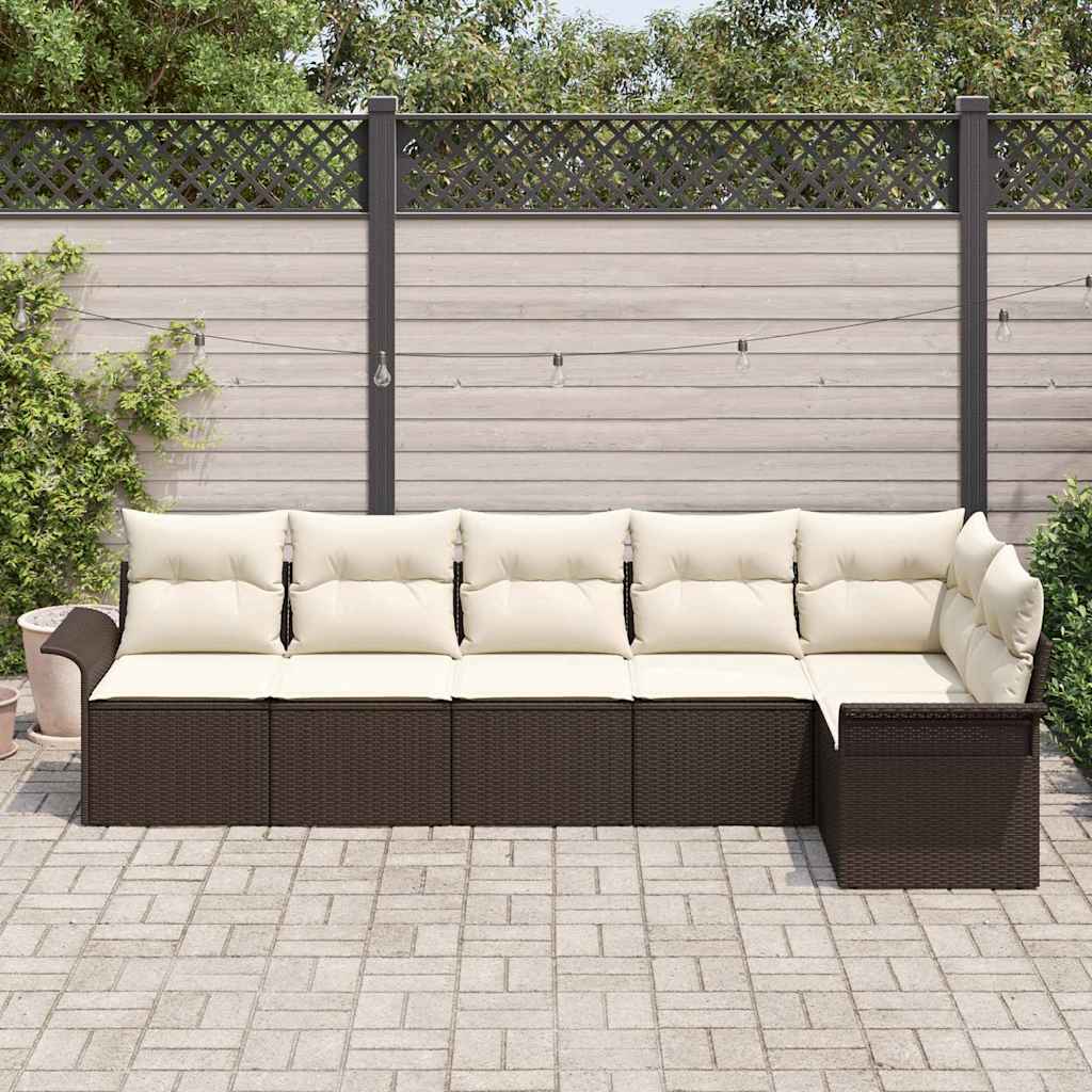 Tuin Sofa Set met kussen 6 pcs Bruin poly rattan is nu te koop bij PeponiXL, paradijselijk wonen!