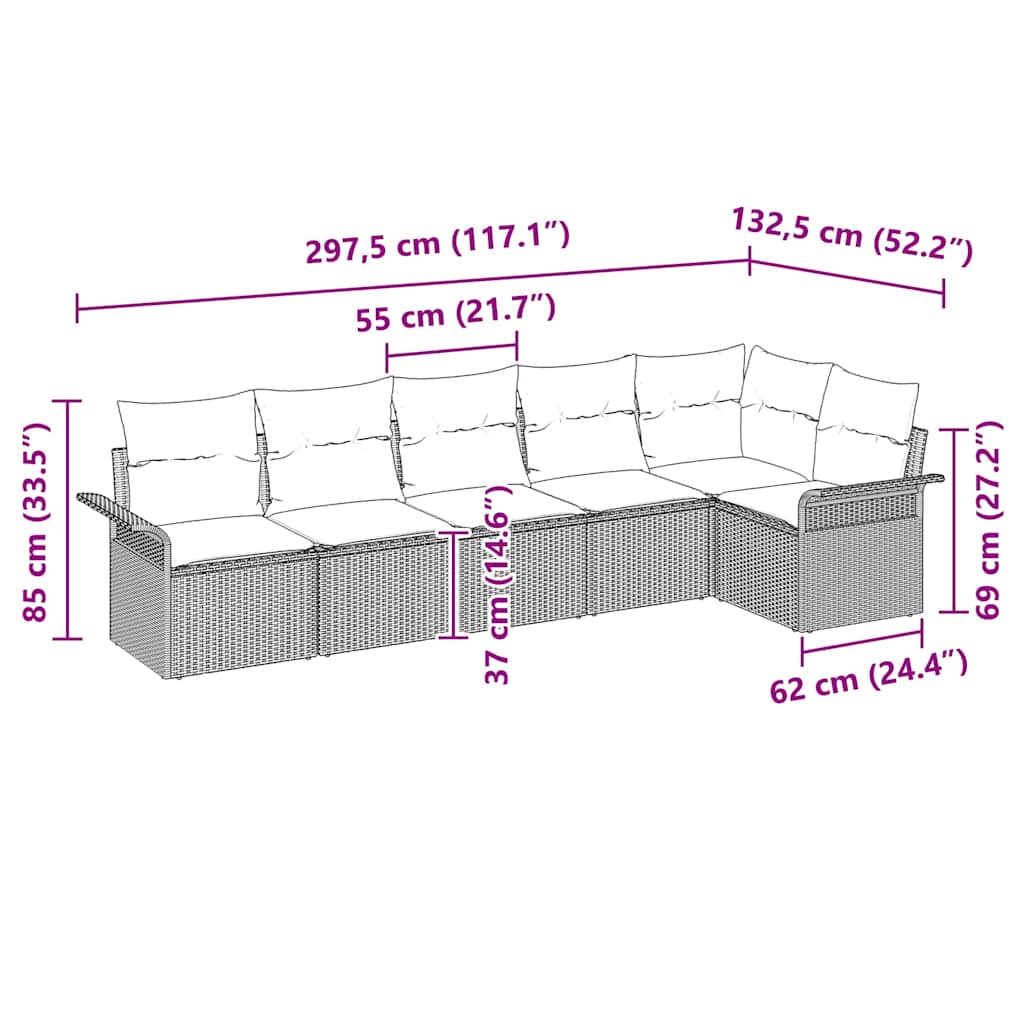 Tuin Sofa Set met kussen 6 pcs Bruin poly rattan is nu te koop bij PeponiXL, paradijselijk wonen!