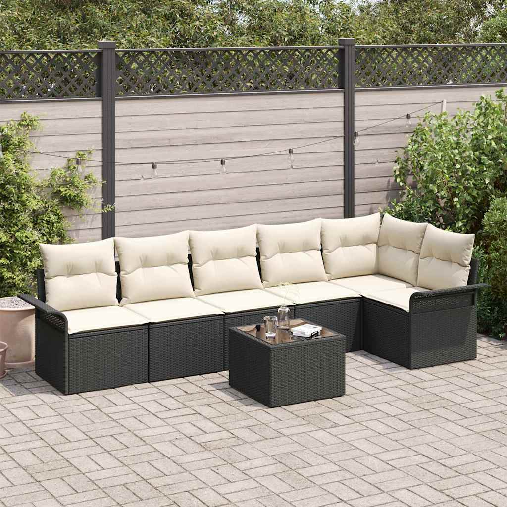 Tuin Sofa Set met kussen 7 pcs Zwart poly rattan is nu te koop bij PeponiXL, paradijselijk wonen!
