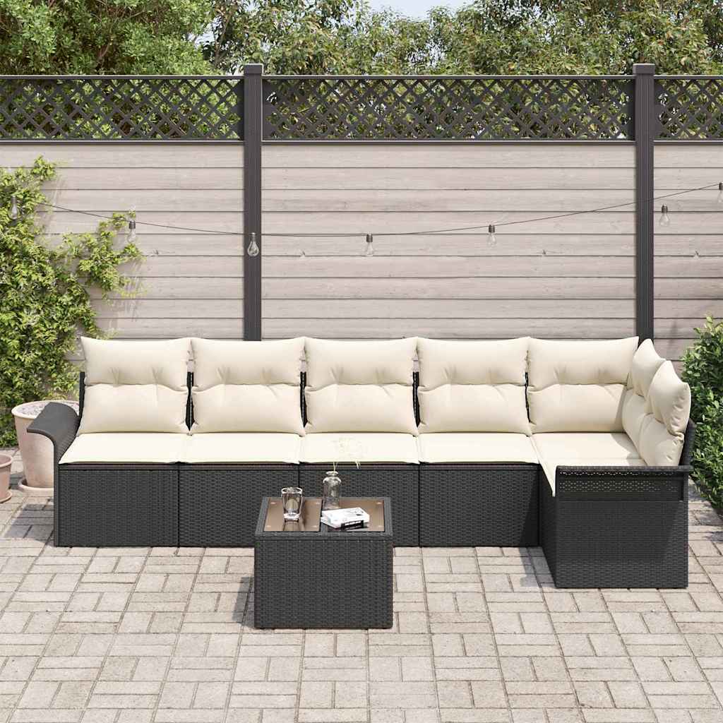 Tuin Sofa Set met kussen 7 pcs Zwart poly rattan is nu te koop bij PeponiXL, paradijselijk wonen!