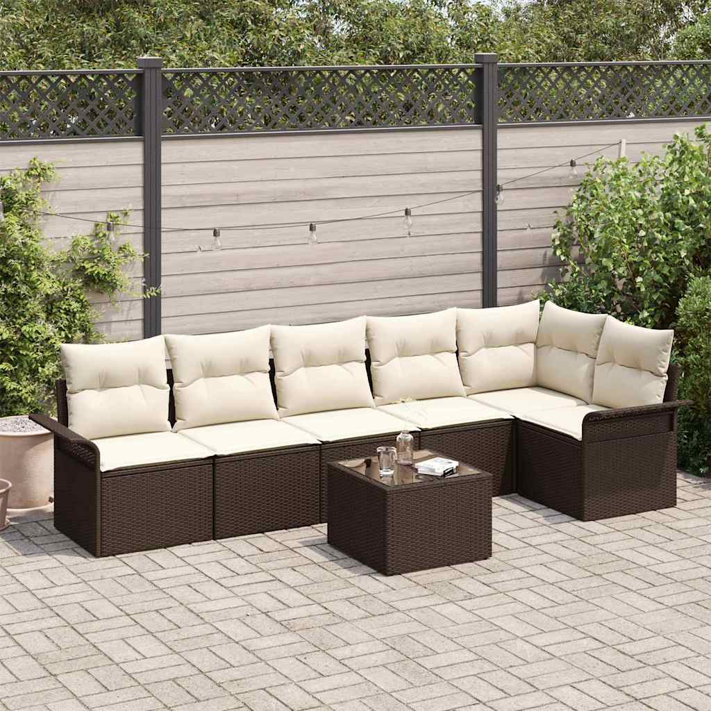Tuin Sofa Set met kussen 7 pcs Bruin poly rattan is nu te koop bij PeponiXL, paradijselijk wonen!
