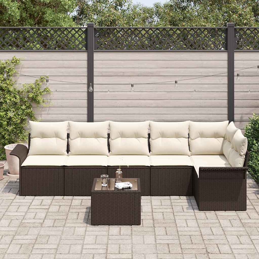Tuin Sofa Set met kussen 7 pcs Bruin poly rattan is nu te koop bij PeponiXL, paradijselijk wonen!