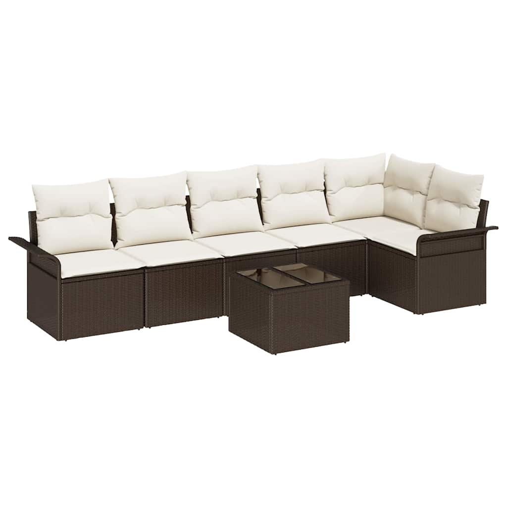 Tuin Sofa Set met kussen 7 pcs Bruin poly rattan is nu te koop bij PeponiXL, paradijselijk wonen!
