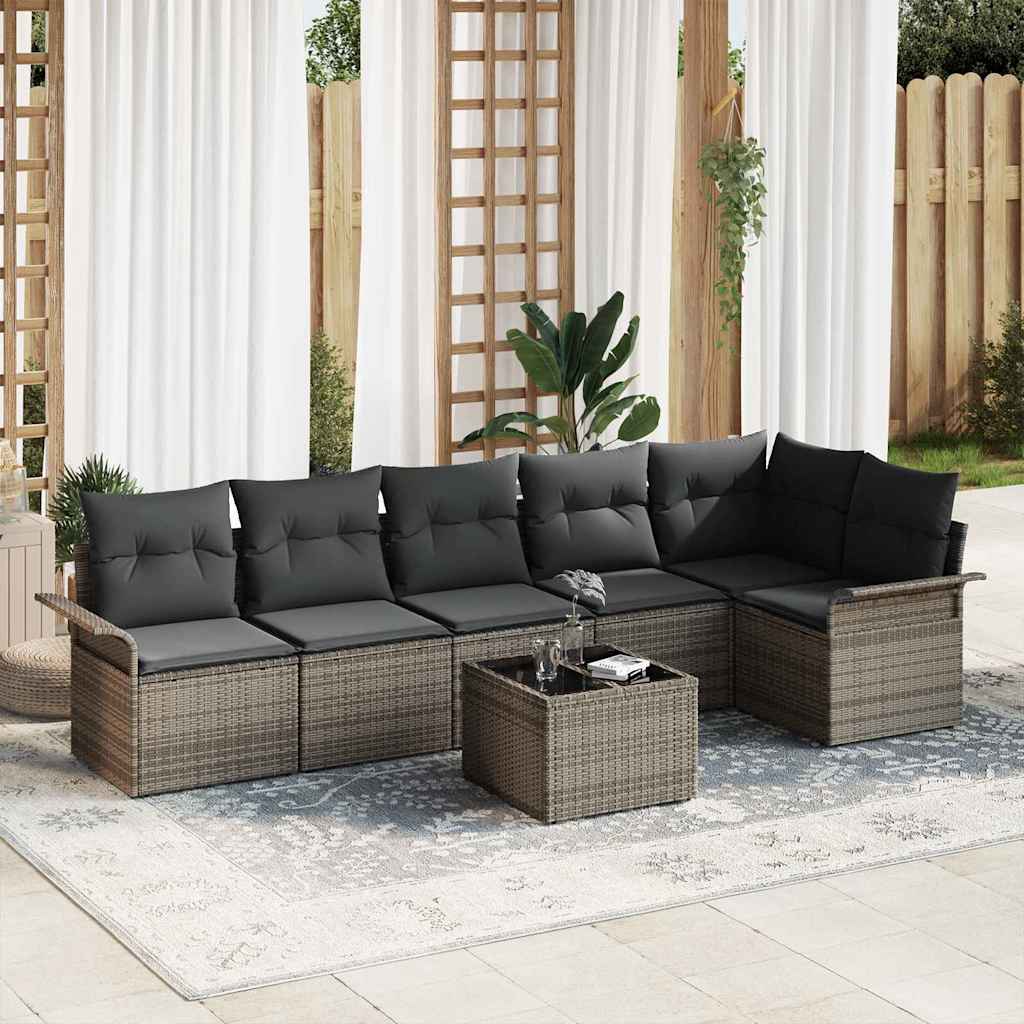 Tuin Sofa Set met kussen 7 pcs Grijs poly rattan is nu te koop bij PeponiXL, paradijselijk wonen!