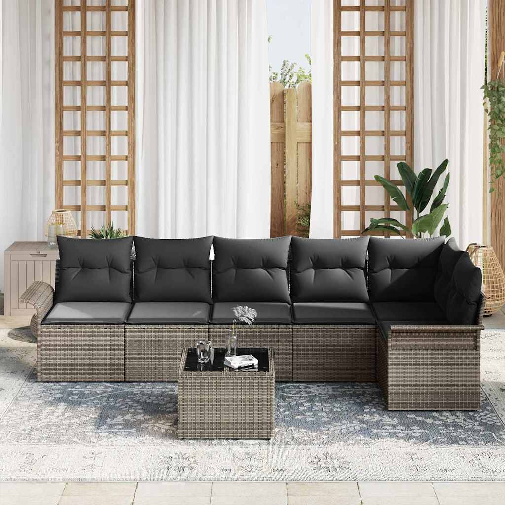 Tuin Sofa Set met kussen 7 pcs Grijs poly rattan is nu te koop bij PeponiXL, paradijselijk wonen!