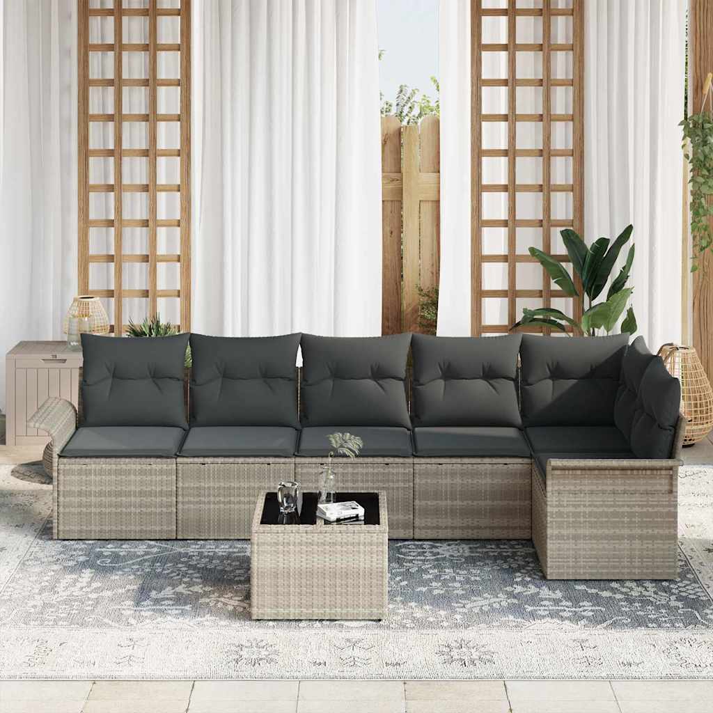 Tuin Sofa Set met kussen 7 pcs Lichtgrijs poly rattan is nu te koop bij PeponiXL, paradijselijk wonen!