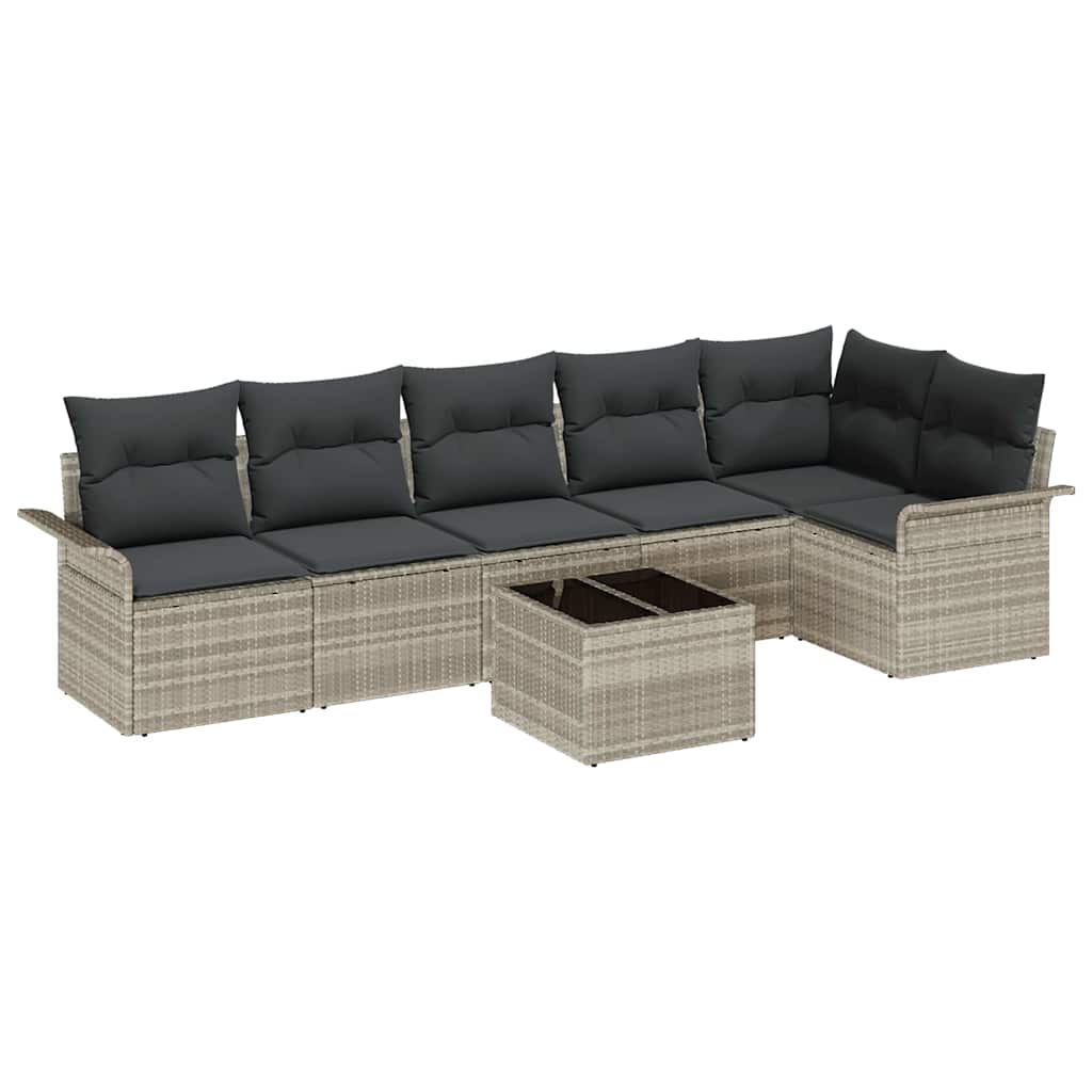 Tuin Sofa Set met kussen 7 pcs Lichtgrijs poly rattan is nu te koop bij PeponiXL, paradijselijk wonen!