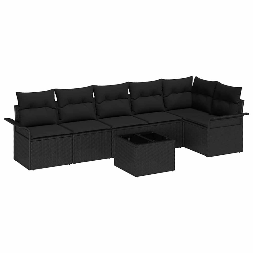 Tuin Sofa Set met kussen 7 pcs Zwart poly rattan is nu te koop bij PeponiXL, paradijselijk wonen!