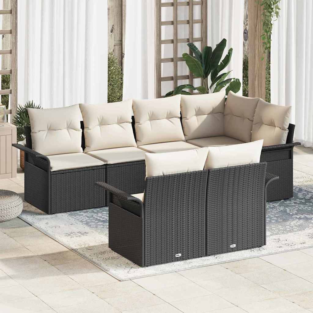 Tuin Sofa Set met kussen 7 pcs Zwart poly rattan