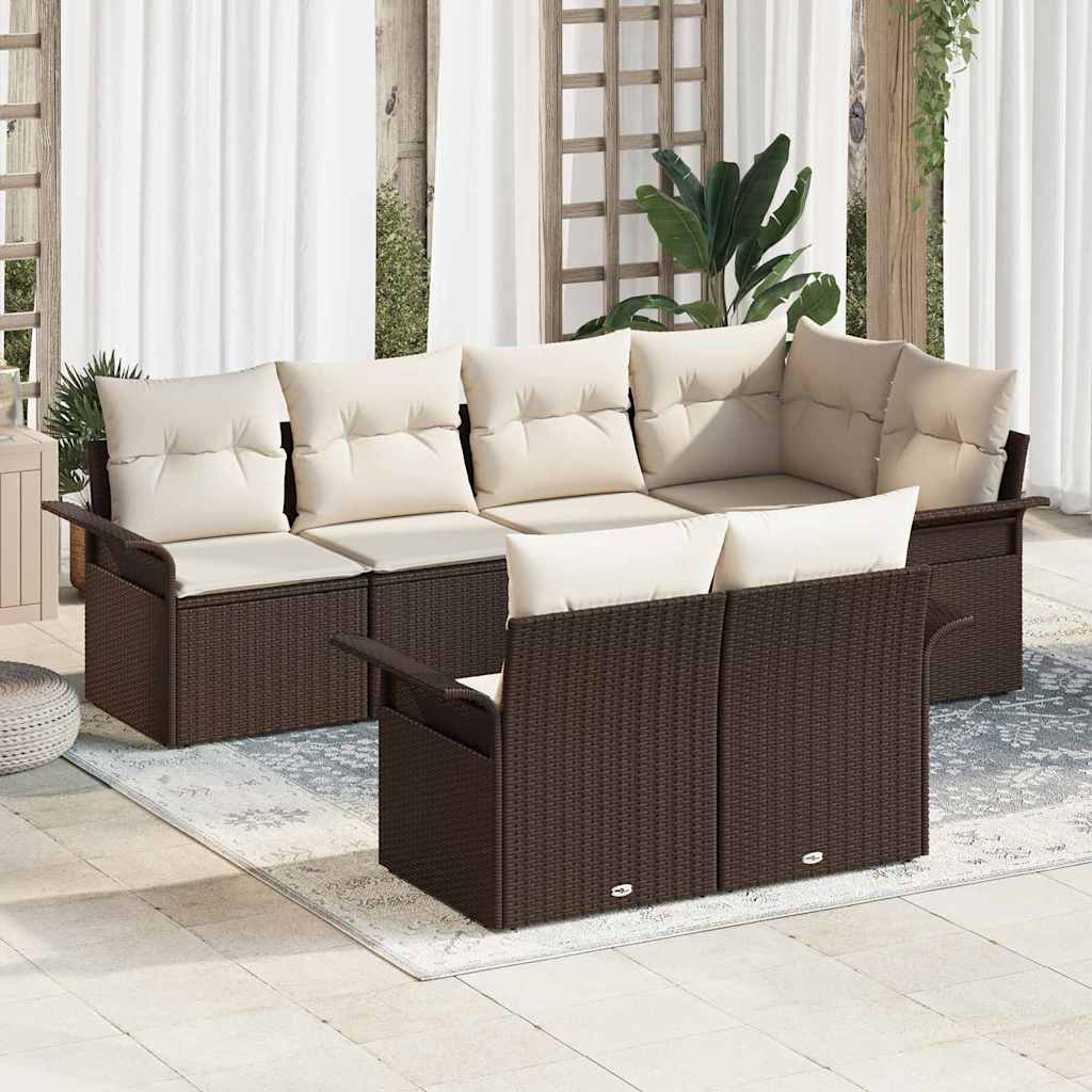 Tuin Sofa Set met kussen 7 pcs Bruin poly rattan is nu te koop bij PeponiXL, paradijselijk wonen!