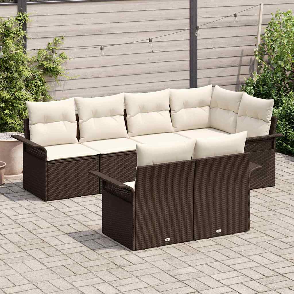 Tuin Sofa Set met kussen 7 pcs Bruin poly rattan is nu te koop bij PeponiXL, paradijselijk wonen!