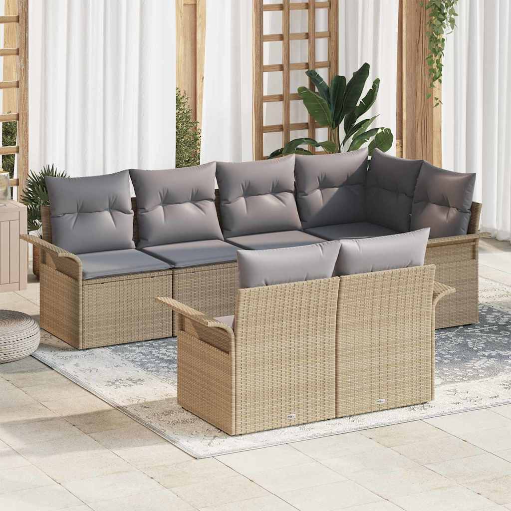 Tuin Sofa Set met kussen 7 pcs Beige poly rattan is nu te koop bij PeponiXL, paradijselijk wonen!