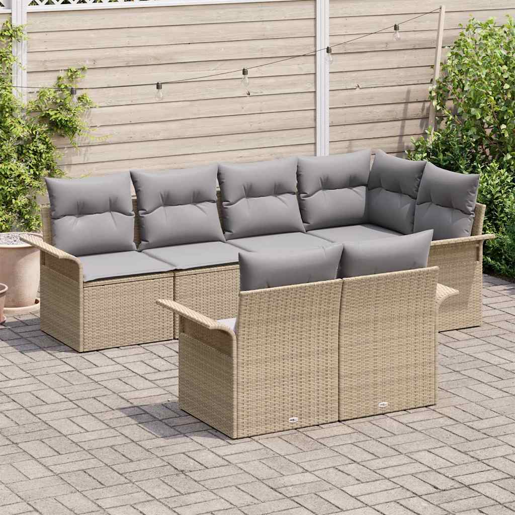 Tuin Sofa Set met kussen 7 pcs Beige poly rattan is nu te koop bij PeponiXL, paradijselijk wonen!