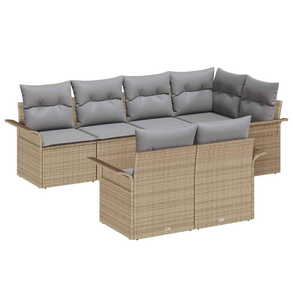 Tuin Sofa Set met kussen 7 pcs Beige poly rattan is nu te koop bij PeponiXL, paradijselijk wonen!