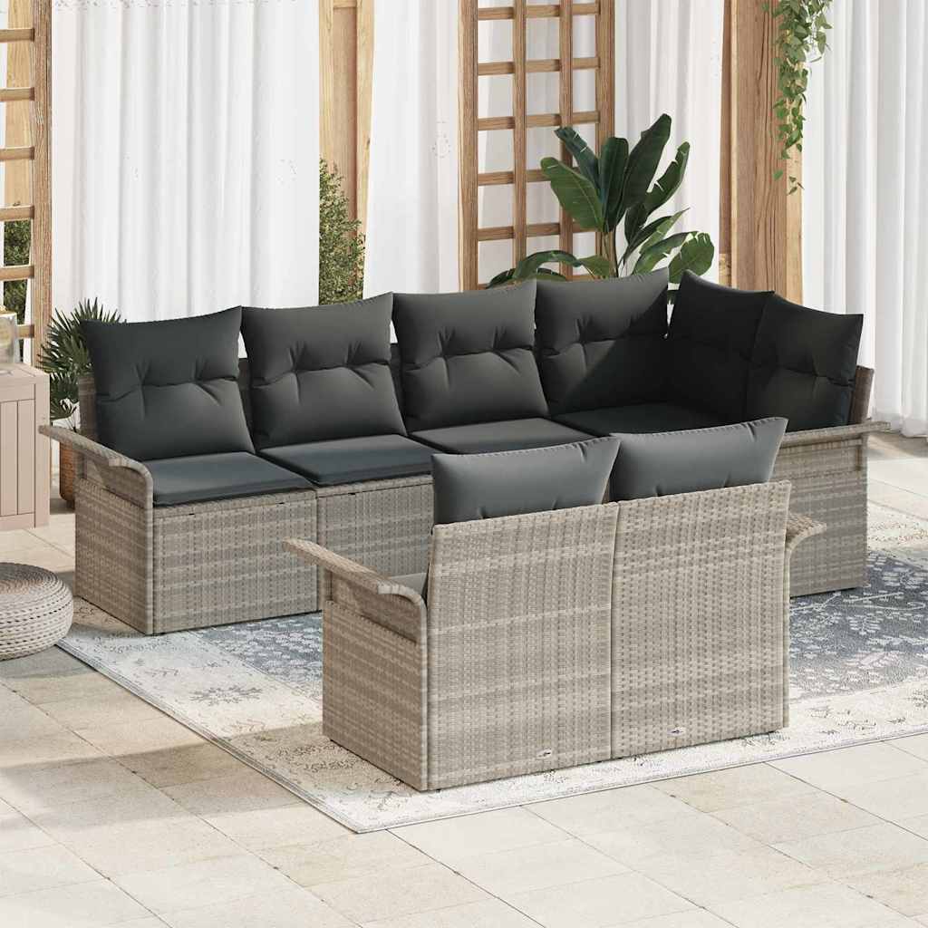 Tuin Sofa Set met kussen 7 pcs Lichtgrijs poly rattan is nu te koop bij PeponiXL, paradijselijk wonen!