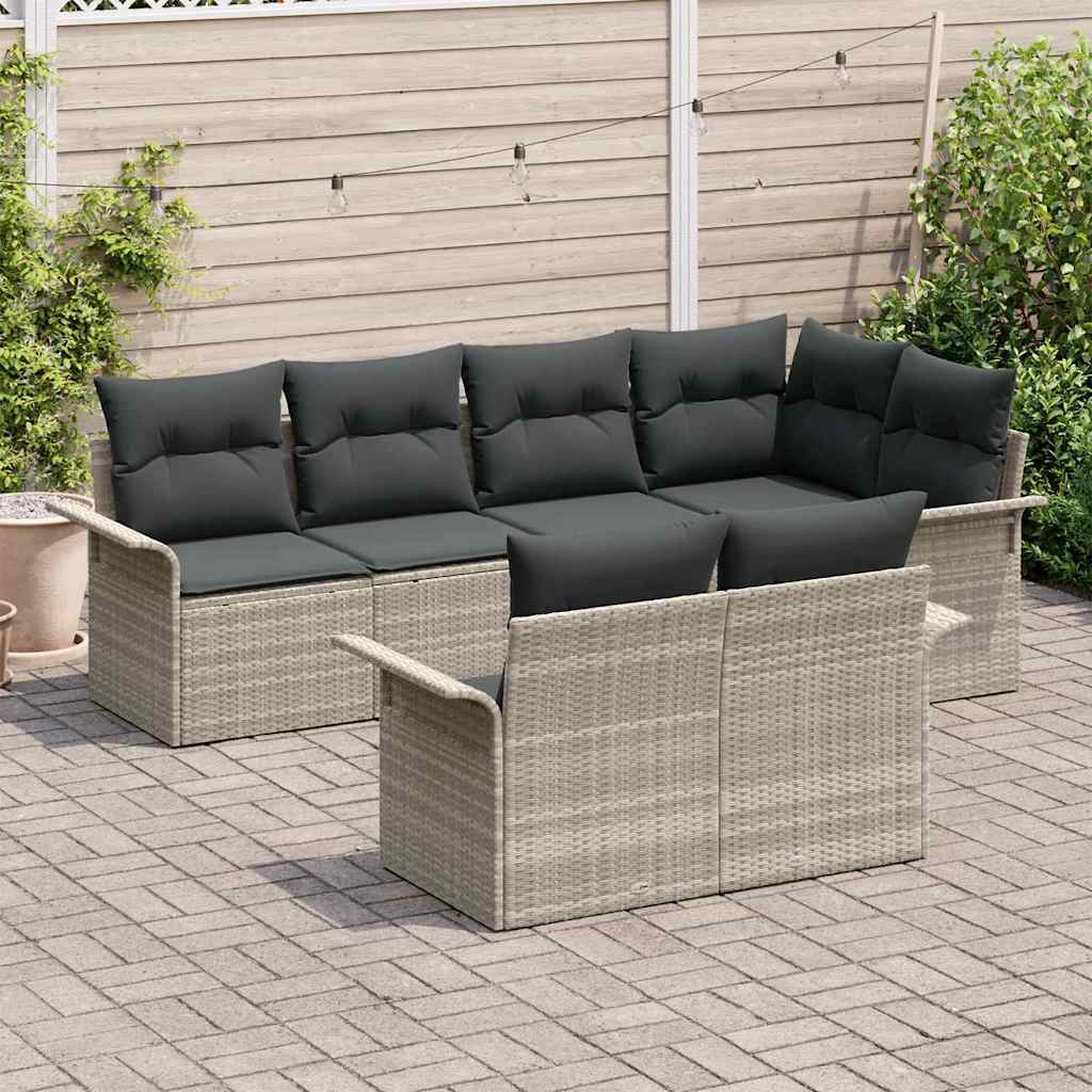Tuin Sofa Set met kussen 7 pcs Lichtgrijs poly rattan is nu te koop bij PeponiXL, paradijselijk wonen!