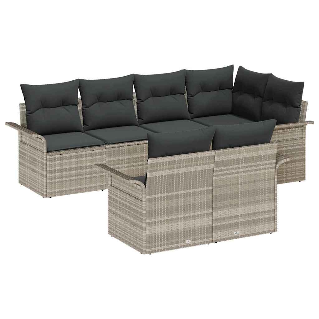 Tuin Sofa Set met kussen 7 pcs Lichtgrijs poly rattan is nu te koop bij PeponiXL, paradijselijk wonen!