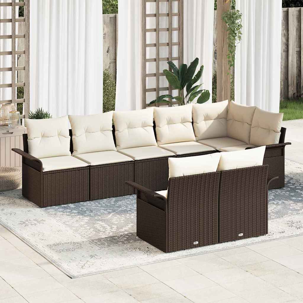 Tuin Sofa Set met kussen 8 pcs Bruin poly rattan is nu te koop bij PeponiXL, paradijselijk wonen!