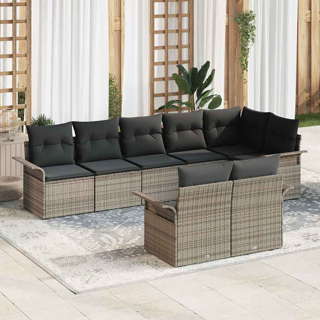 Tuin Sofa Set met kussen 8 pcs Grijs poly rattan is nu te koop bij PeponiXL, paradijselijk wonen!