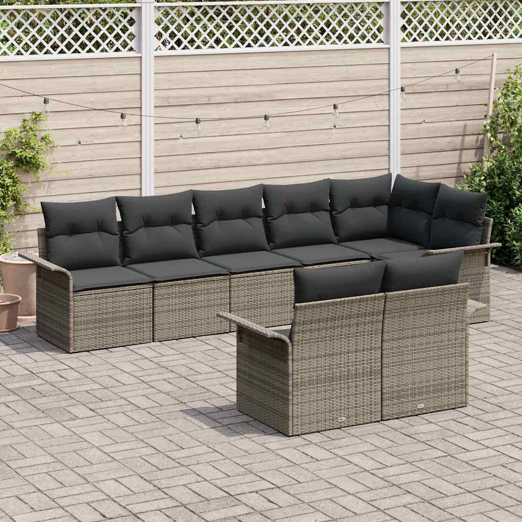 Tuin Sofa Set met kussen 8 pcs Grijs poly rattan is nu te koop bij PeponiXL, paradijselijk wonen!