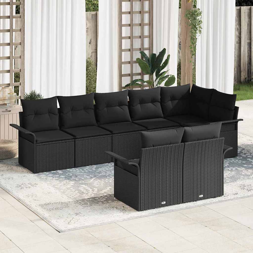Tuin Sofa Set met kussen 8 pcs Zwart poly rattan is nu te koop bij PeponiXL, paradijselijk wonen!