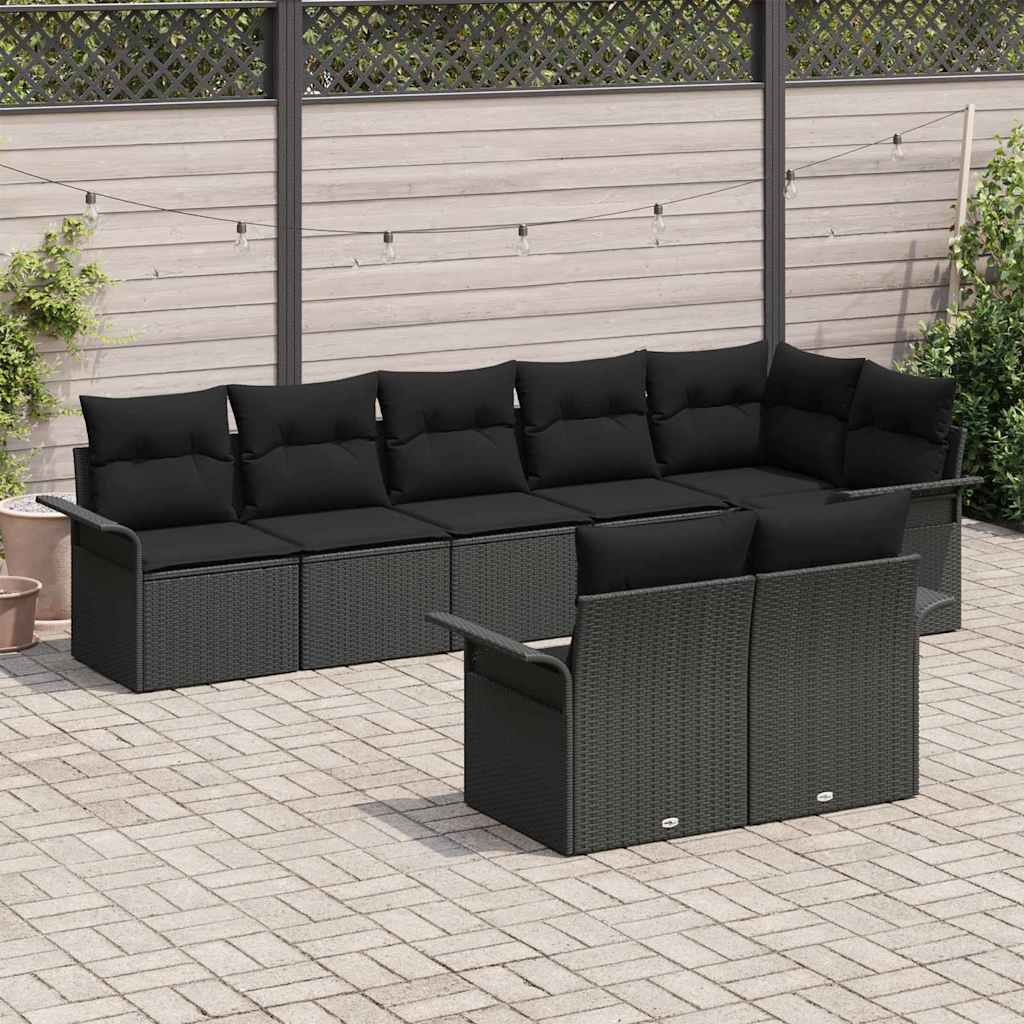 Tuin Sofa Set met kussen 8 pcs Zwart poly rattan is nu te koop bij PeponiXL, paradijselijk wonen!