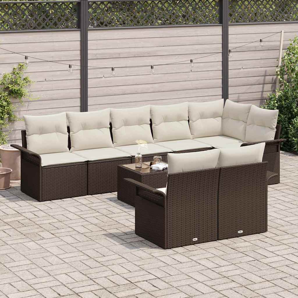 Tuin Sofa Set met kussen 9 pcs Bruin Poly riet is nu te koop bij PeponiXL, paradijselijk wonen!