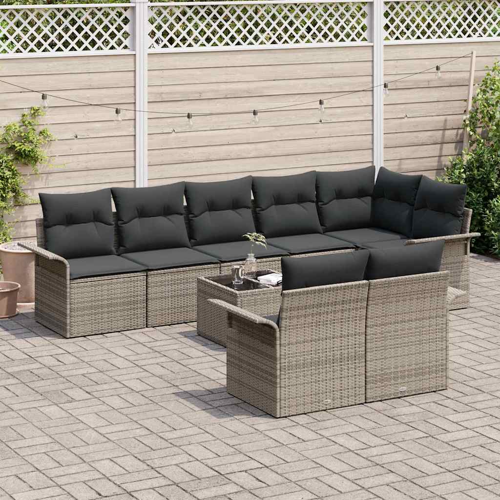 Tuin Sofa Set met kussen 9 pcs Grijs Poly riet is nu te koop bij PeponiXL, paradijselijk wonen!