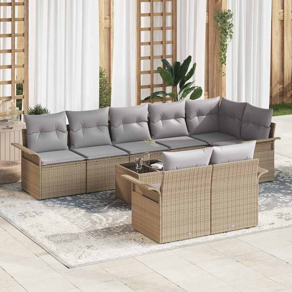 Tuin Sofa Set met kussen 9 pcs Beige Poly riet is nu te koop bij PeponiXL, paradijselijk wonen!